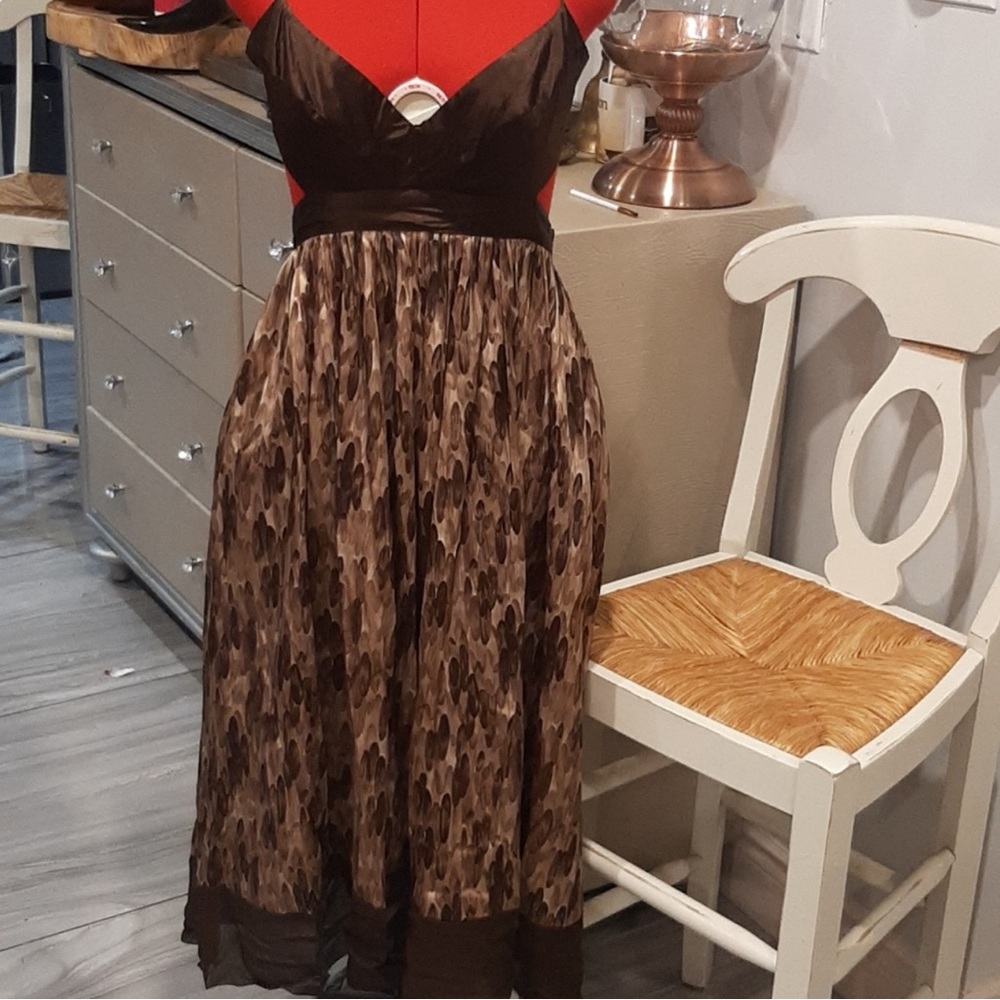 BCBGMAXAZRIA Brown Pure Silk Open-Back Dress